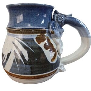 Handcrafted Blue Stoneware Mug 16 oz Rustic Pottery